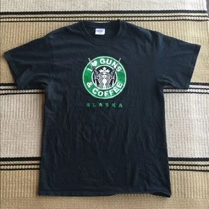 GUNS AND COFFEE T Shirt Black Cotton Short Sz m